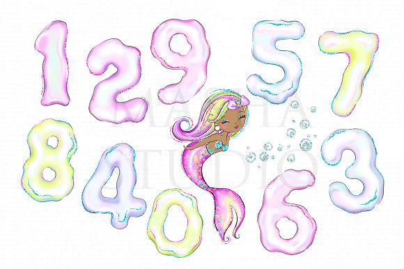 MERMAID BIRTHDAY Clipart in Illustrations - product preview 5