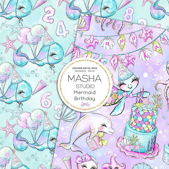 BIRTHDAY MERMAID digital papers in Patterns - product preview 2