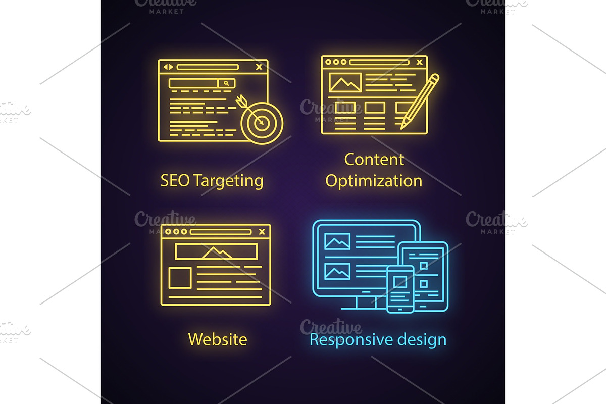 SEO neon light icons set in Icons - product preview 8