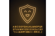 Smiling shield neon light icon