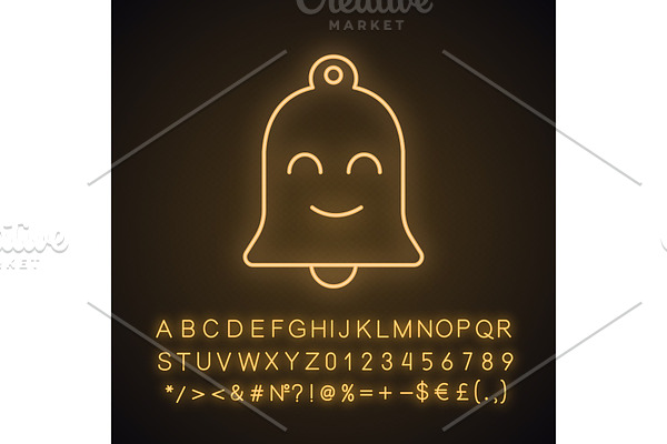 Smiling bell neon light icon