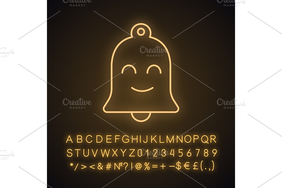 Smiling bell neon light icon in Icons - product preview 8