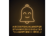 Smiling bell neon light icon