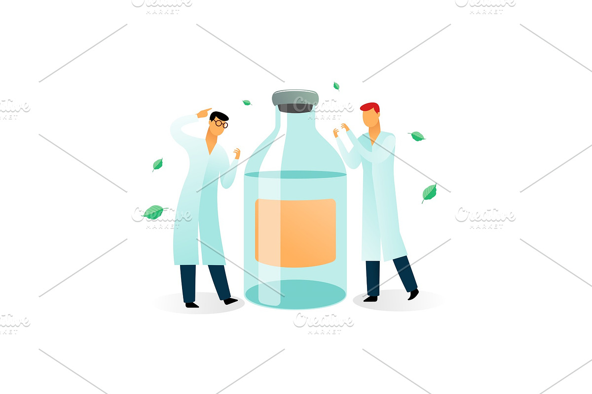 two medical scientists and a bottle in Illustrations - product preview 8