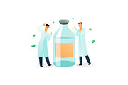 two medical scientists and a bottle