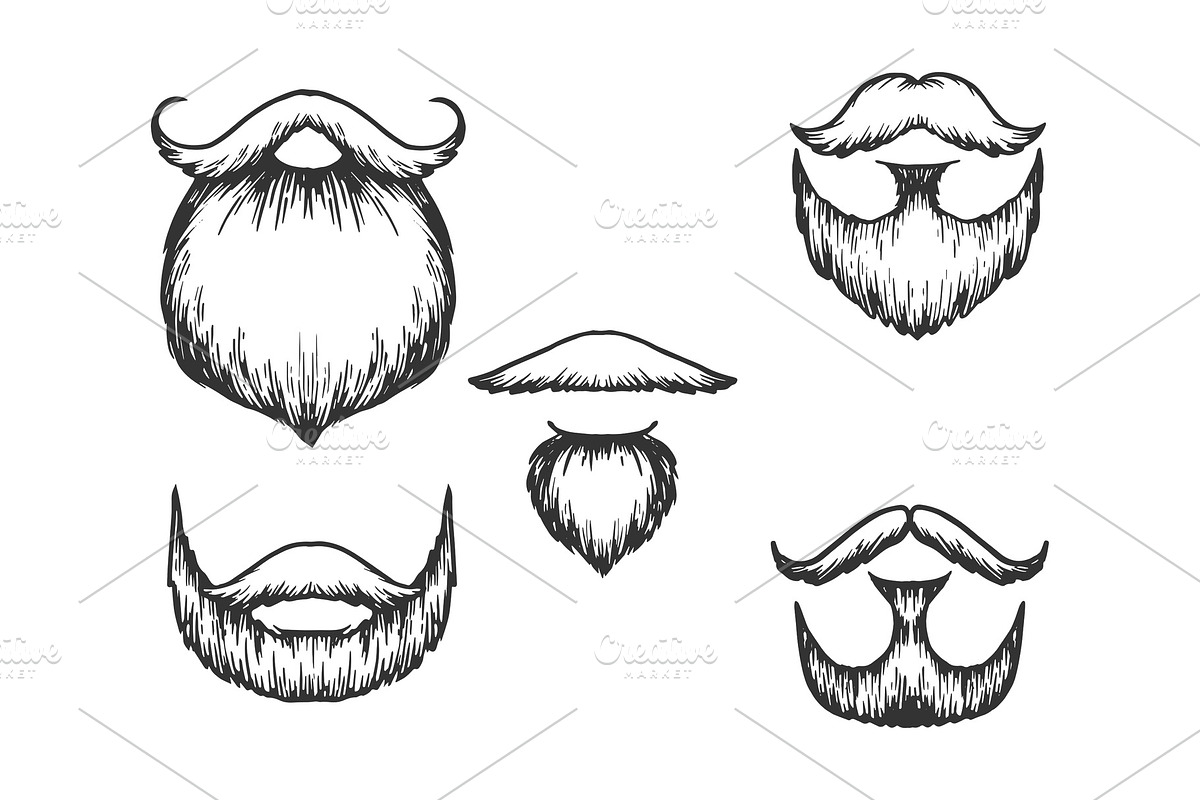 Moustache and beard engraving in Illustrations - product preview 8