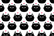 Black cat head  pink heart pattern