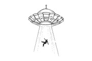 UFO kidnaps human engraving vector