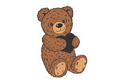 Teddy bear color sketch engraving