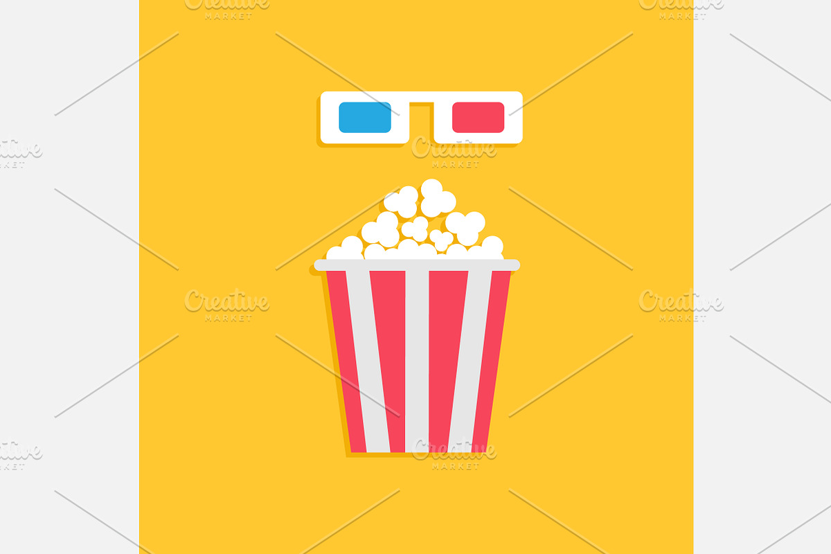 3D paper glasses. Popcorn box. in Illustrations - product preview 8