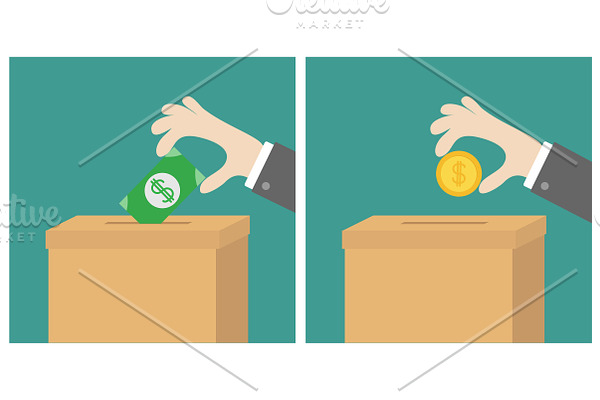 Hand Dollar coin paper money Box