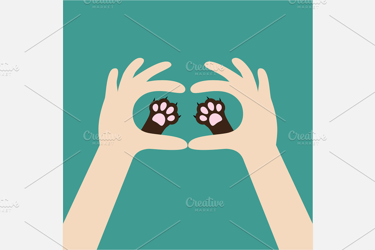 Two hands holding cat dog paw print. in Illustrations - product preview 8