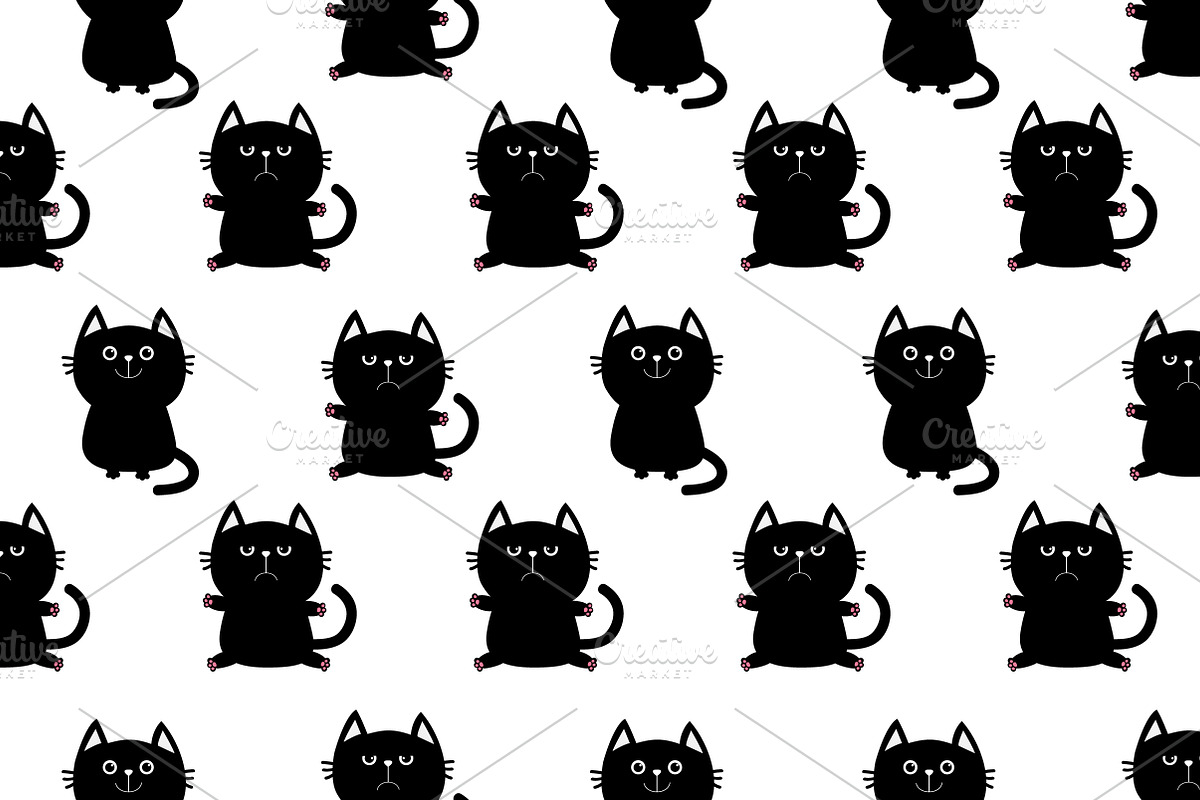 Black cat. Happy and sad. Red heart in Illustrations - product preview 8