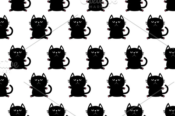 Black cat. Happy and sad. Red heart in Illustrations - product preview 2