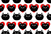Black cat with red heart. Pattern
