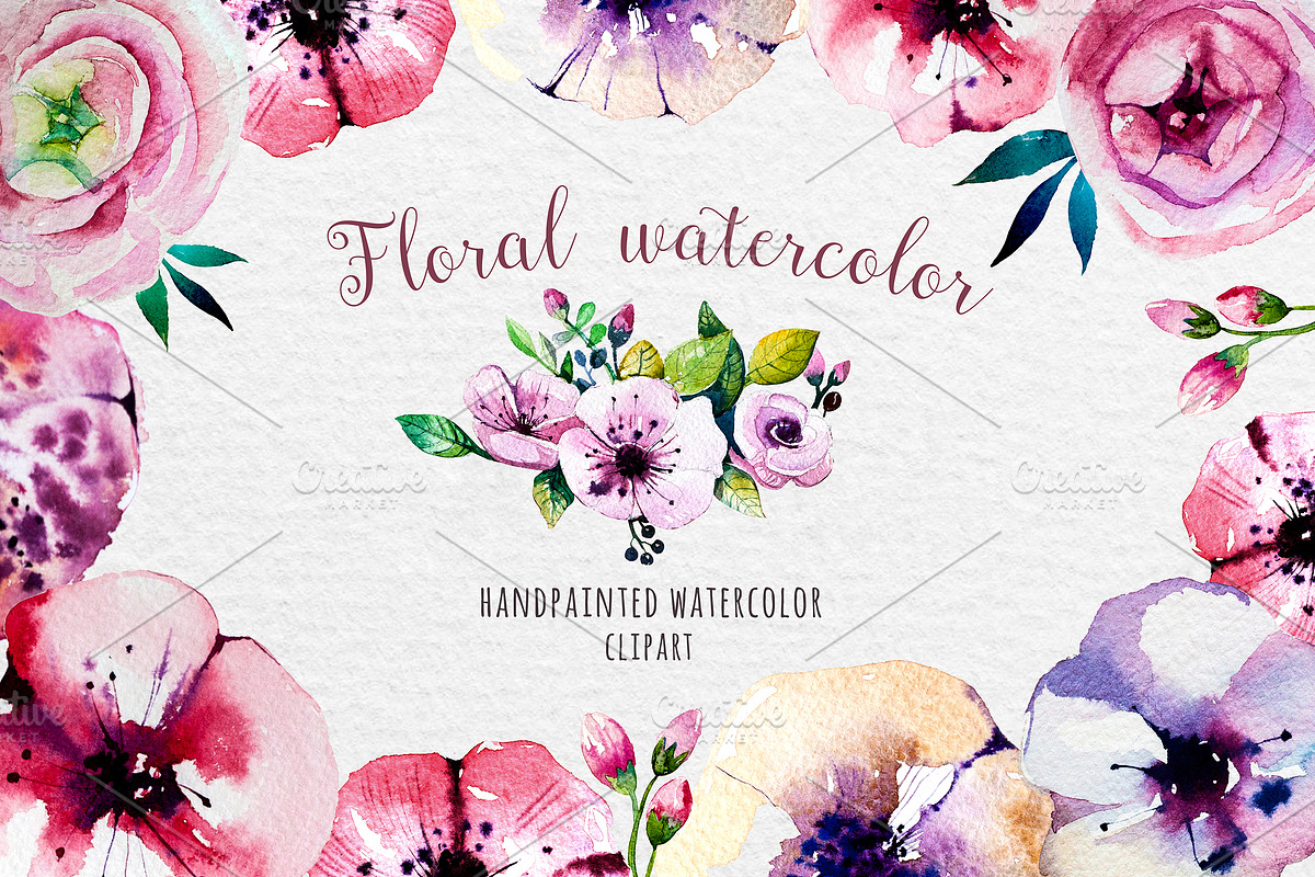 Floral watercolor set in Graphics - product preview 8