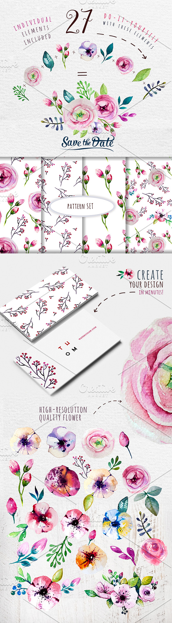 Floral watercolor set in Graphics - product preview 1