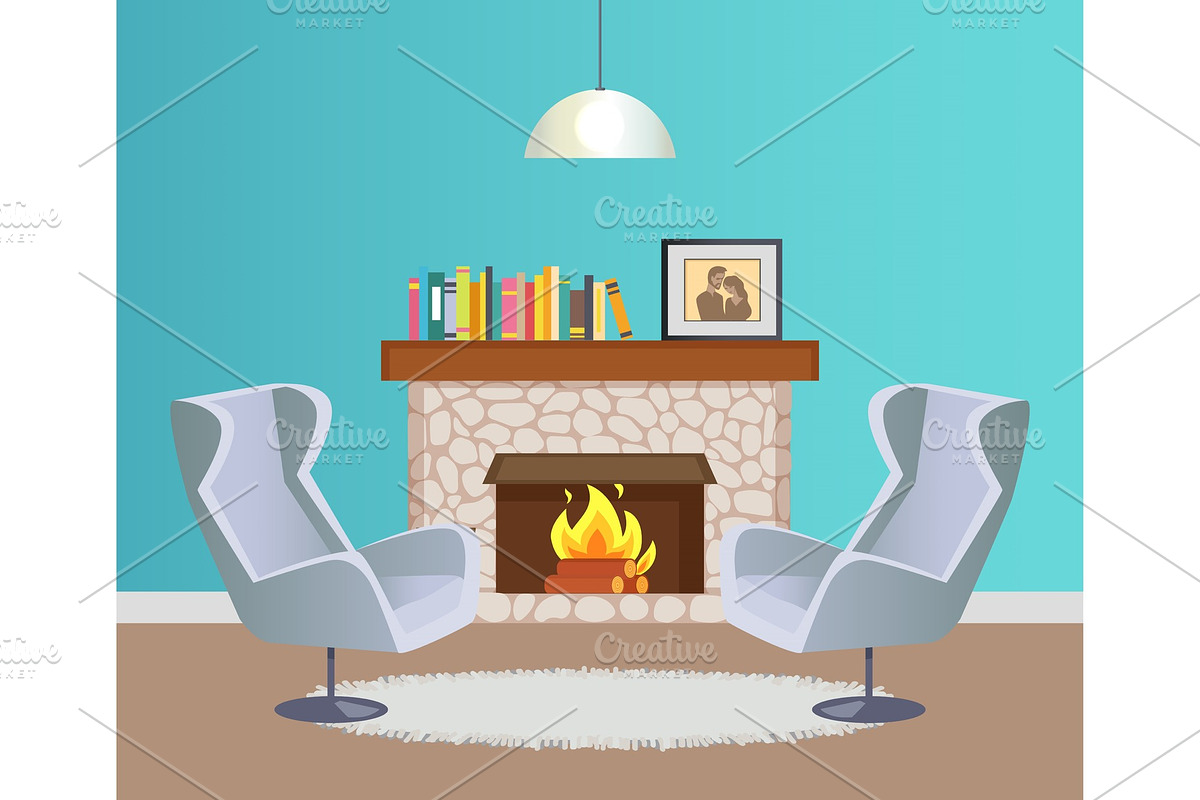 Designer Room with Fireplace and in Illustrations - product preview 8