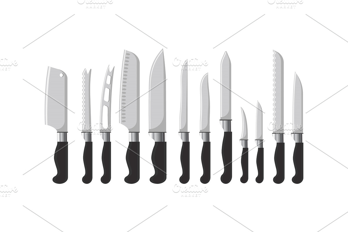 Kitchen Cutlery Sharp Knives in Illustrations - product preview 8