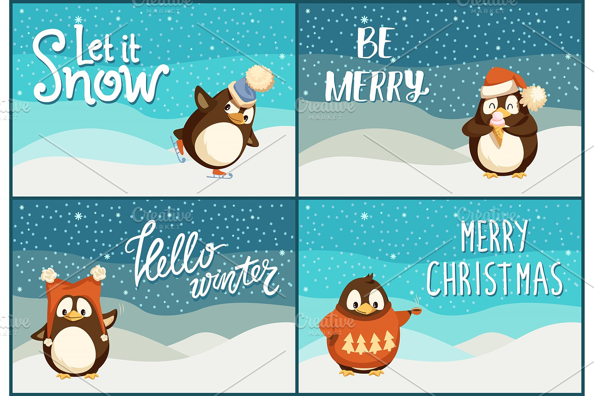 North Pole Cartoon Penguins in Warm in Objects - product preview 8