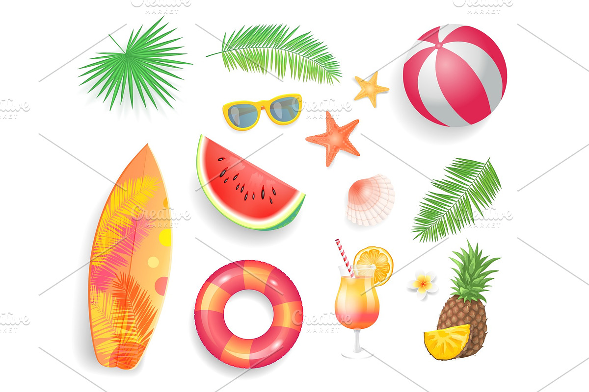 Summer Tropical Items Icons Vector in Illustrations - product preview 8
