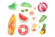 Summer Tropical Items Icons Vector