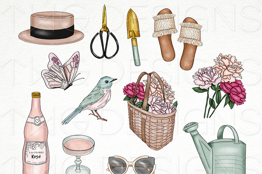 Flower Garden Fashion Girl Clip Art in Illustrations - product preview 8