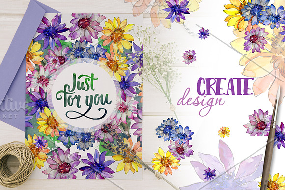 African daisy Watercolor png in Illustrations - product preview 1