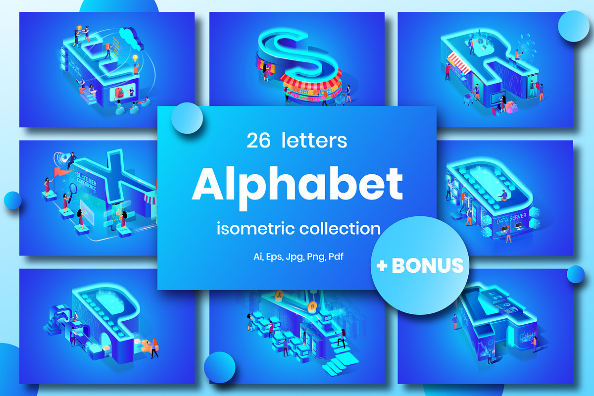 Blue Alphabet Character Isometric in Web Elements - product preview 8