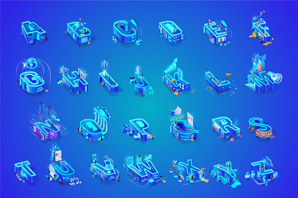 Blue Alphabet Character Isometric in Web Elements - product preview 3