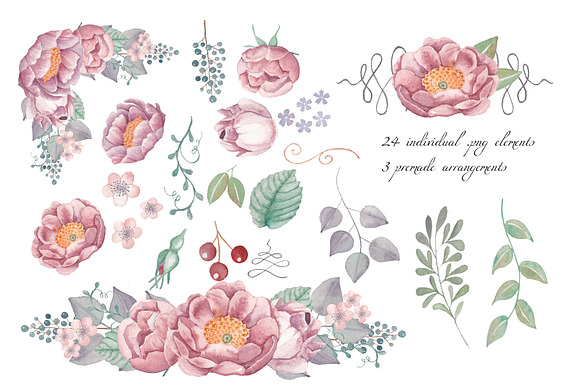 Watercolor Botanicals: Mauve & Grey in Illustrations - product preview 1