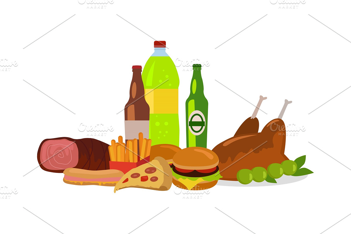 Unhealthy Food Banner Isolated on in Illustrations - product preview 8
