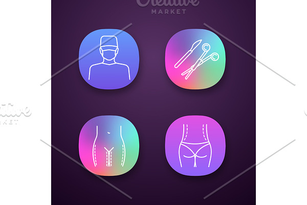 Plastic surgery app icons set