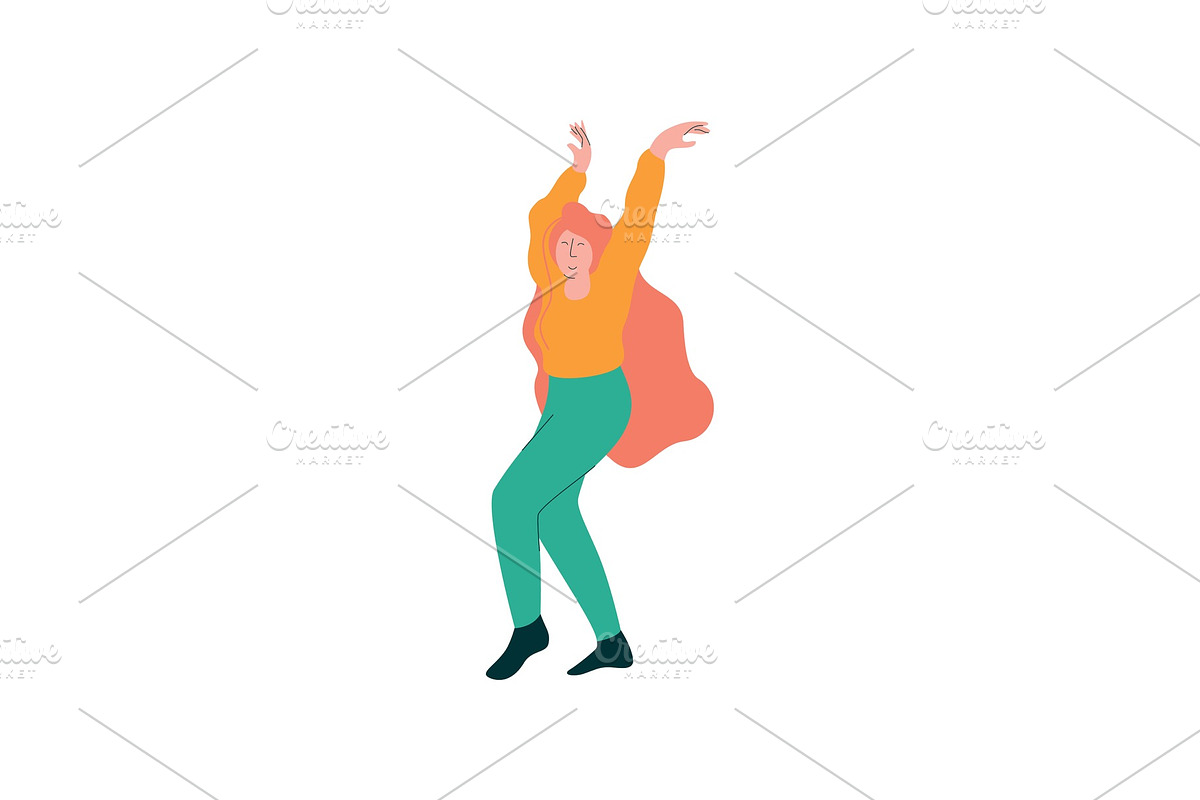 Beautiful Young Woman Dancing in Illustrations - product preview 8