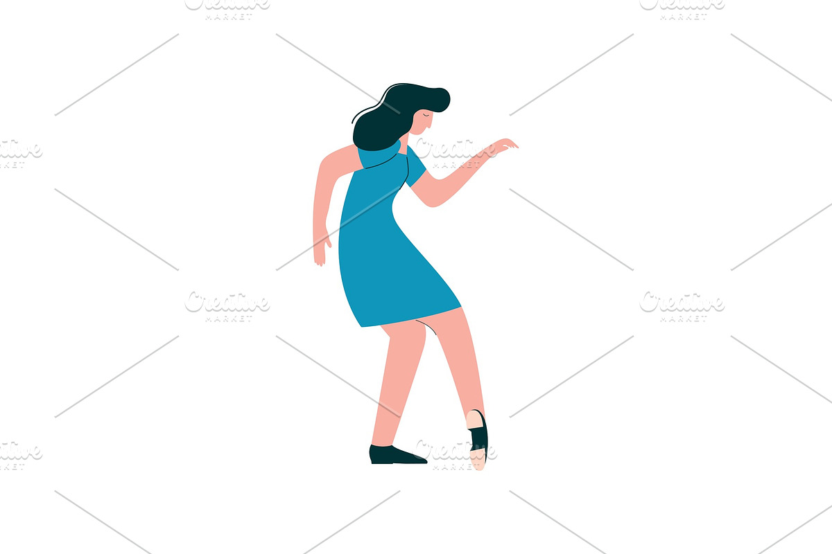 Brunette Young Woman Dancing in Illustrations - product preview 8