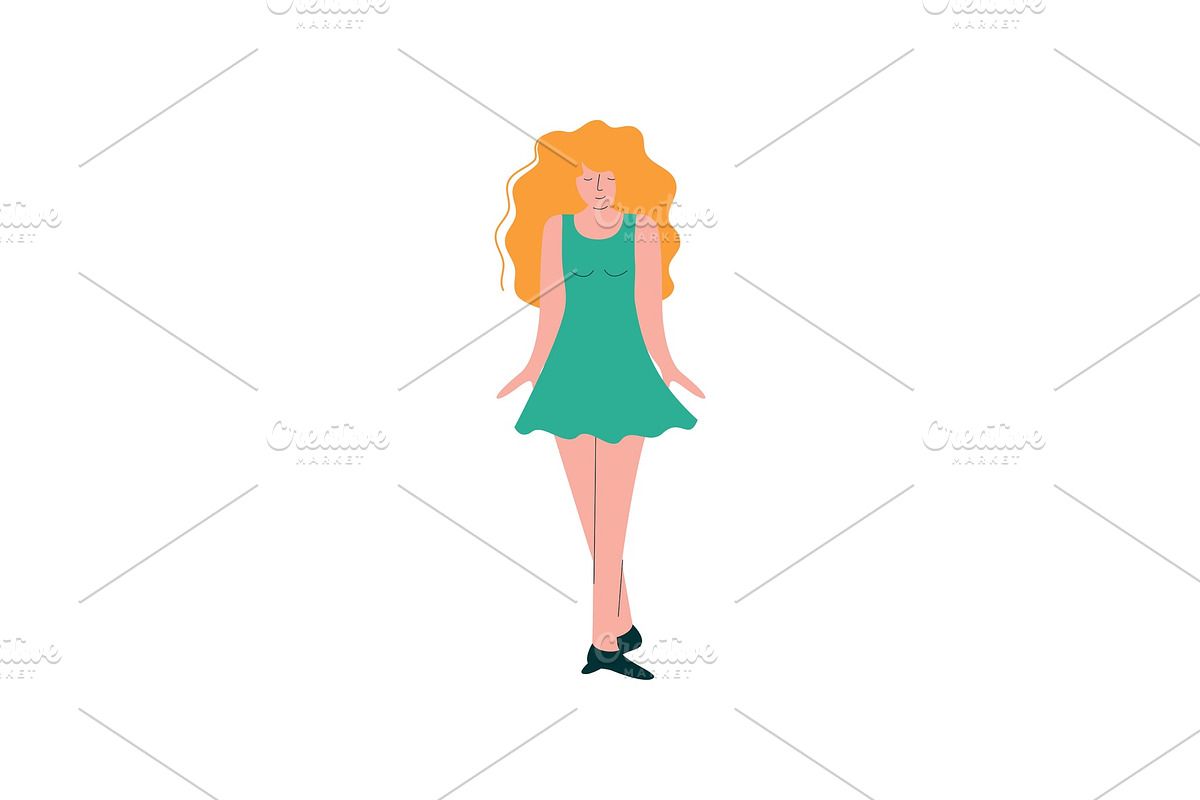 Beautiful Girl With Long Wavy Hair in Illustrations - product preview 8