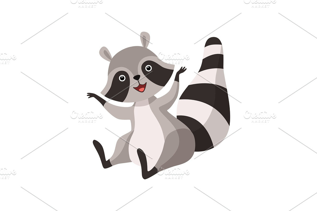 Cute Raccoon Sitting on Floor in Illustrations - product preview 8