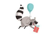 Cute Raccoon Flying with Balloon