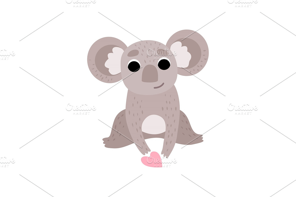 Cute Koala Bear Sitting with Pink in Illustrations - product preview 8