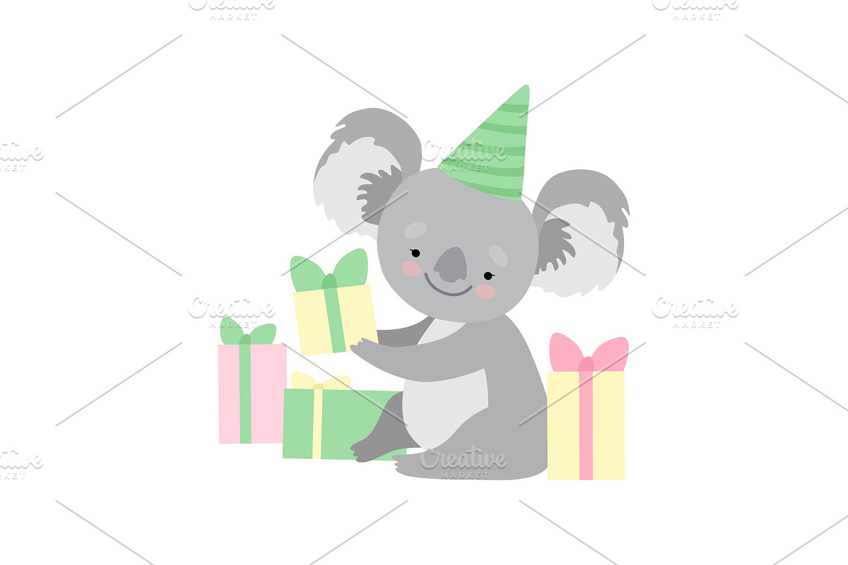 Cute Koala Bear Wearing Party Hat in Illustrations - product preview 8