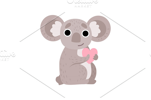 Cute Koala Bear Holding Pink Heart