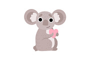Cute Koala Bear Holding Pink Heart