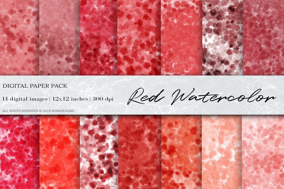 Red Watercolor Digital Papers in Textures - product preview 8