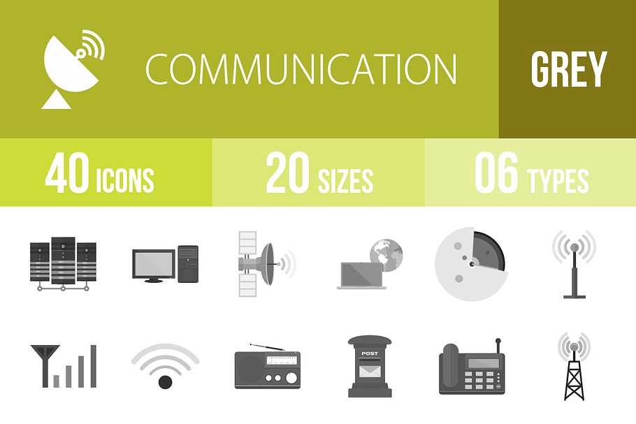 40 Communication Greyscale Icons