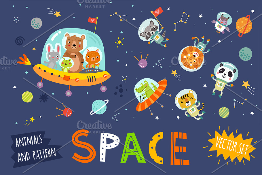 Space. Characters and pattern. in Illustrations - product preview 8