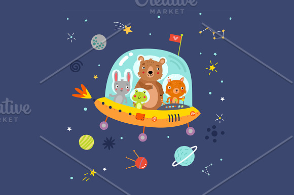 Space. Characters and pattern. in Illustrations - product preview 2