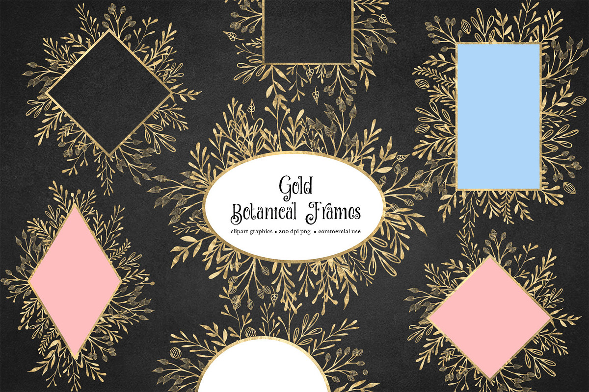 Gold Botanical Frames Clipart in Objects - product preview 8