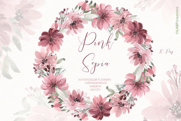 Pink Sepia. Watercolor Flowers in Illustrations - product preview 1