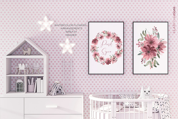 Pink Sepia. Watercolor Flowers in Illustrations - product preview 3