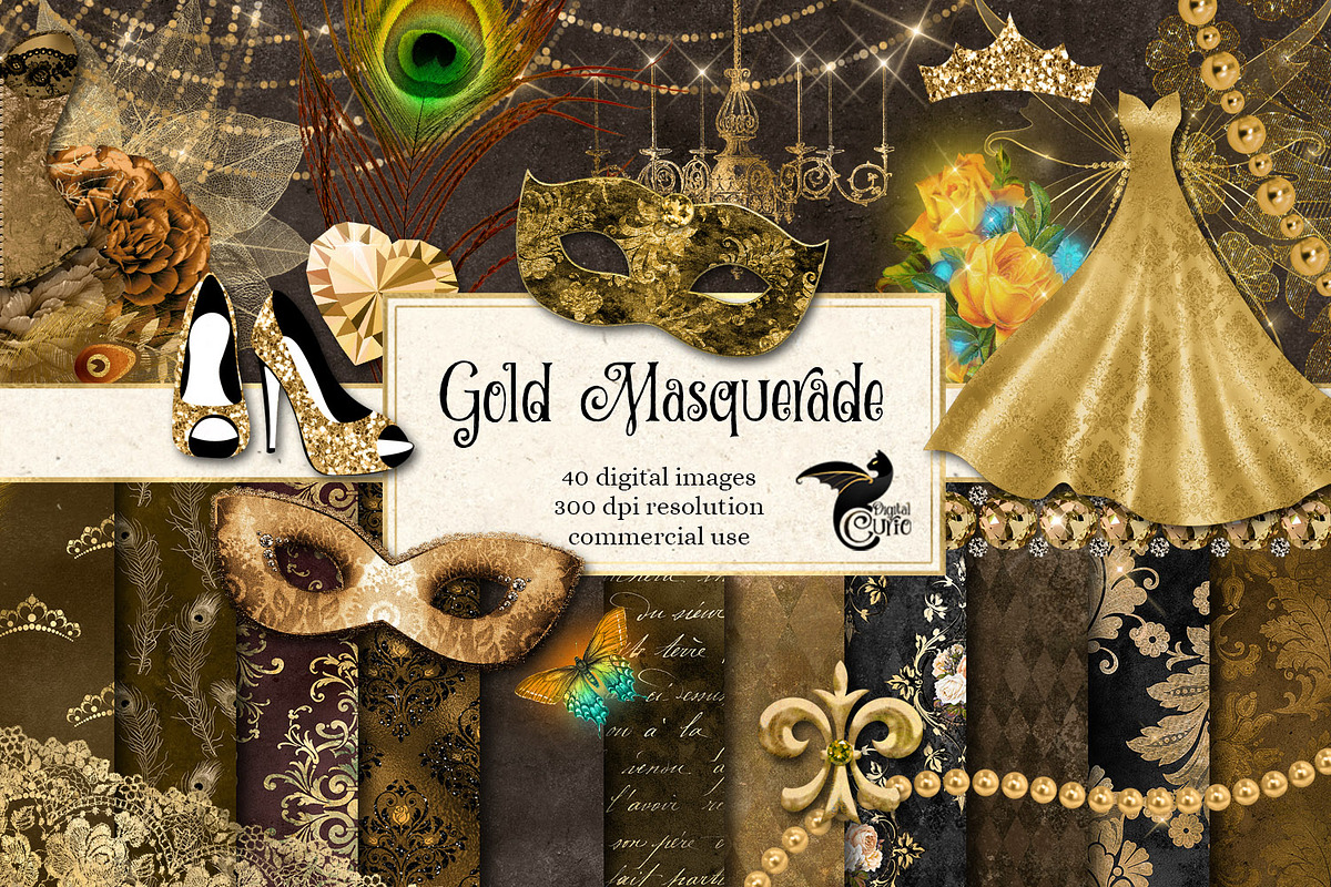 Gold Masquerade Graphics in Illustrations - product preview 8